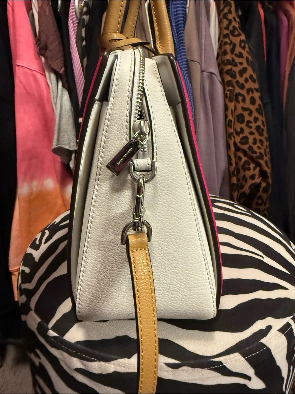 MICHAEL KORS Hot Pink Satchel with Tan Handles